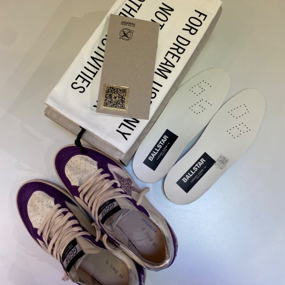 Golden Goose Ball Star Sneaker White Leather/Purple Suede/Glitter 40 New in Box - Picture 8 of 13